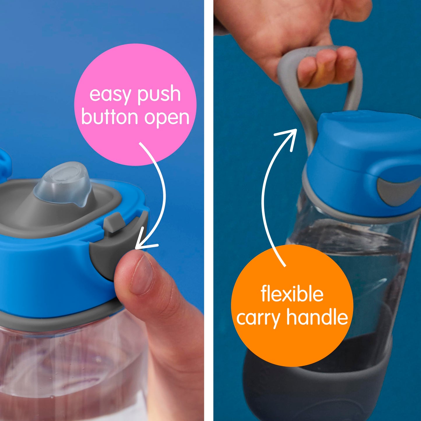 b.box 15oz Sport Spout Kids Water Bottle for School, Sports, Daycare - No-Straw Design for Easy Cleaning - Leakproof - Ergonomic Triangle Grip - Dishwasher Safe, BPA Free, PFAS Free - Blue Slate