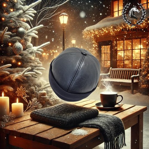 ATLI TACTICAL Leather Skull Caps for Men - Beanie Hats - Beret Hat - Sheepskin Leather Docker Hat - Skull Cap Beanie Hats for Casual Skater Street Wear Fisherman Ski Cycling Running Sailor Hunting