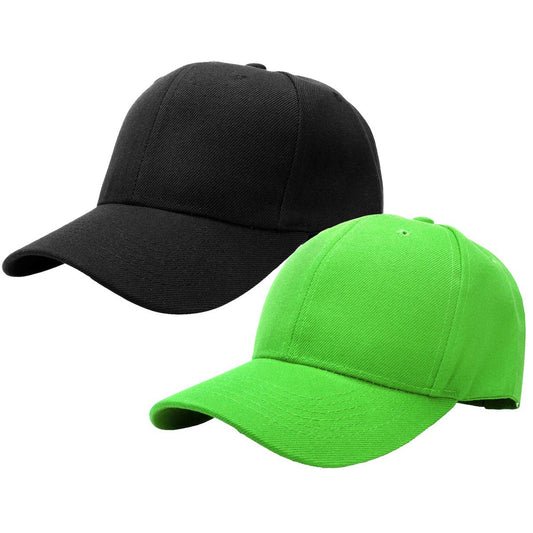 Falari Baseball Cap Adjustable Size for Running Workouts and Outdoor Activities All Seasons (2pk Black & Light Green)
