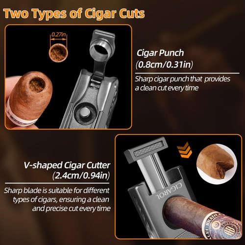 CIGAROL Cigar Lighter, 5-in-1 Cigar Torch Lighter, Double Jet Flame, V Cutter, Punch, Draw Enhancer & Cigar Rest – Butane Refillable Travel Cigar Lighter for Men