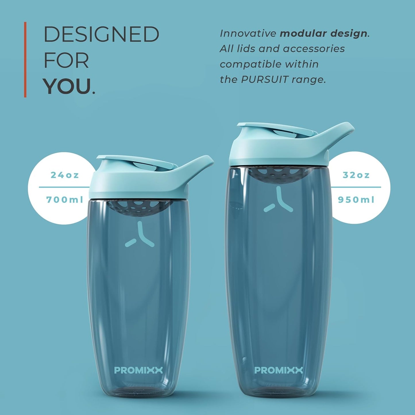 Promixx Pursuit Protein Shaker Bottle - 24 oz Silent No-Ball Mixer, Leak-Proof, BPA-Free, Easy-Clean