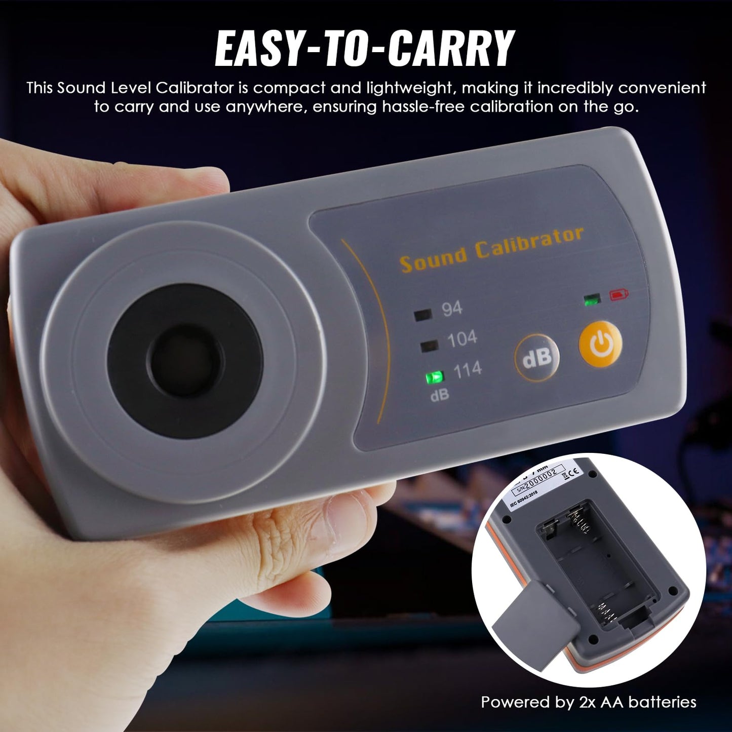 Sound Level Meter Calibrator, Precise Decibel Meter Calibrator with 3 Calibration Level 114dB & 94dB & 104dB, Professional Sound Pressure Level (SPL) Calibrator for Sound Level Meters