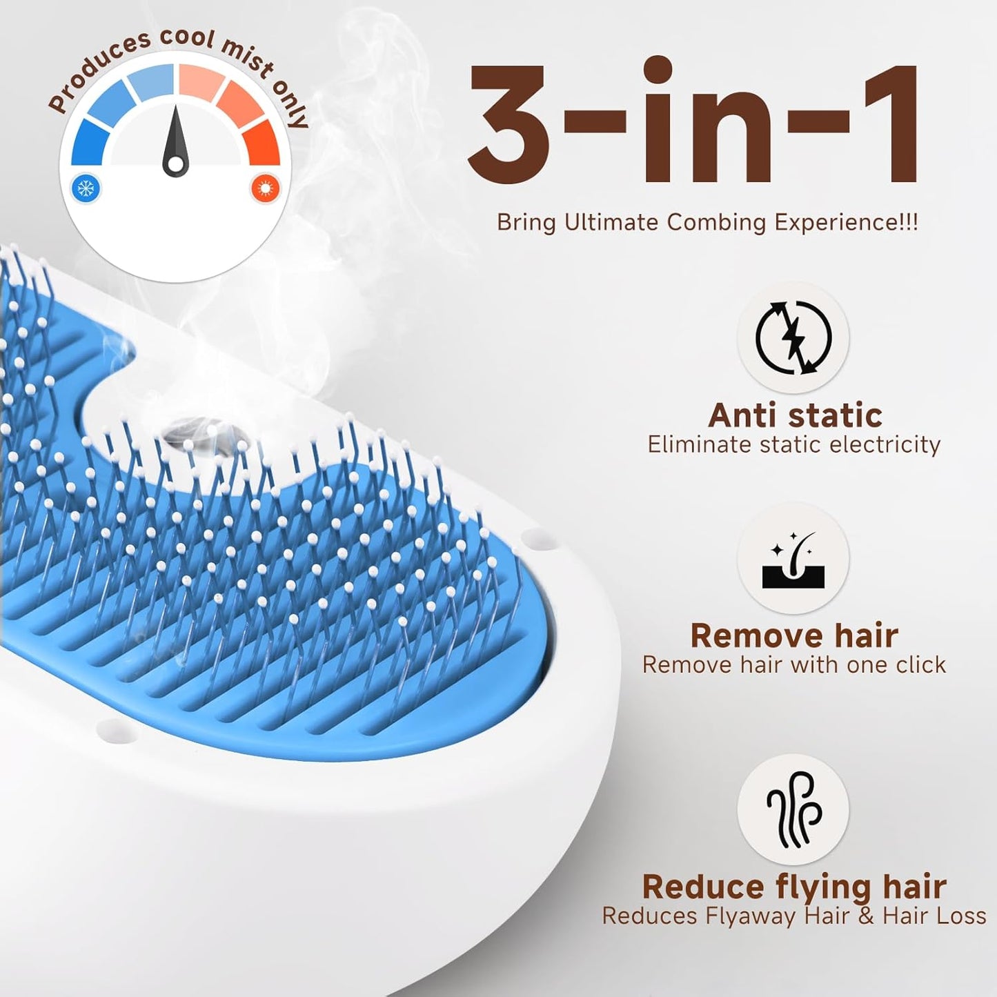 Skiennix Pet Steam Brush - 3-in-1 Grooming Tool for Dogs & Cats - Self-Cleaning Mist Comb, Blue