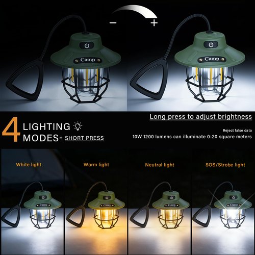 Camping Lights, Camping Lantern Rechargeable with 3 Brightness 4 Modes & SOS, 1200LM, Flashlight Lanterns for Power Outages Hiking Outdoor Home Emergency Hanging Tent Camping Lamp, Ice Shanty Lights