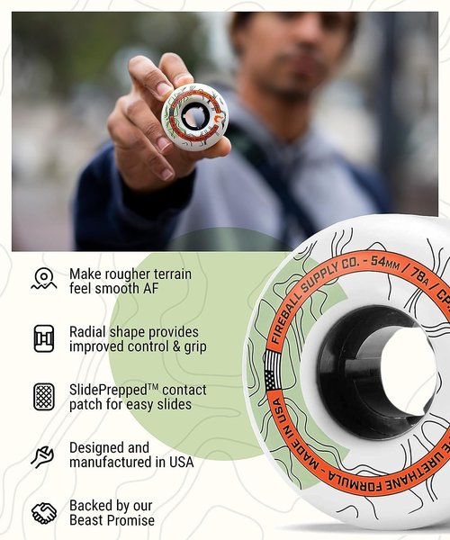 Fireball Terra 54mm Skateboard Wheels – USA Made 78a Skateboard Wheels 54mm – Soft Filmer Cruiser Skateboard Wheels (Set of 4 Soft Skateboard Wheels) (Sage)