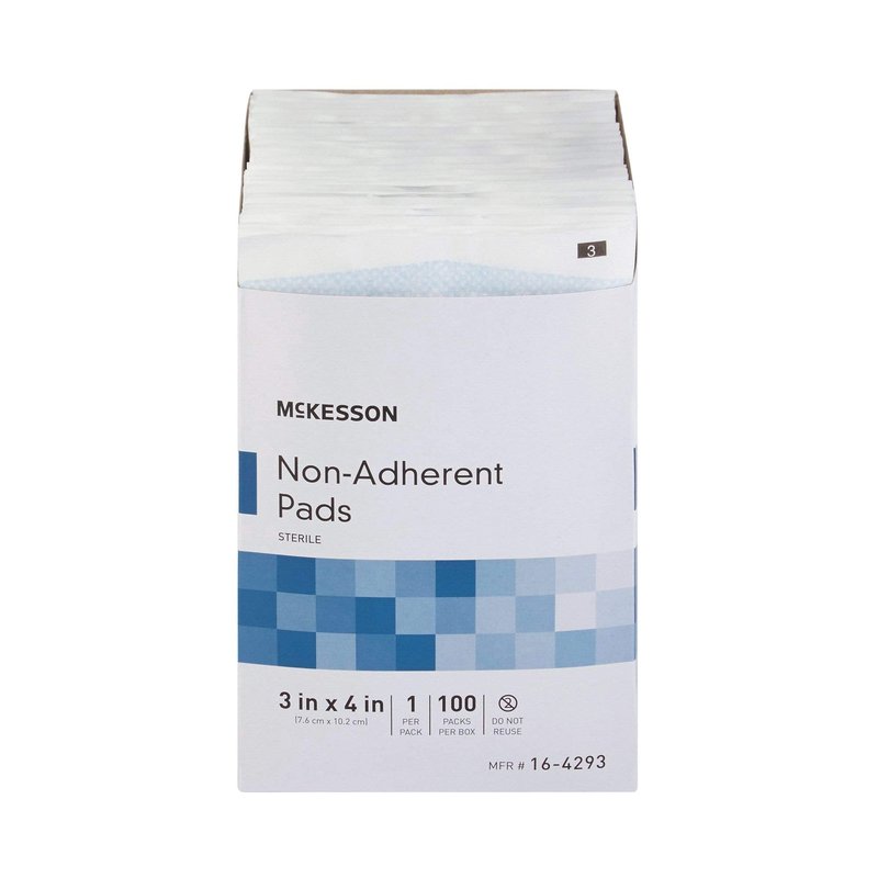 McKesson Non-Adherent Pads for Wounds, 3x4 Inch, 100 Count, Sterile Non-Stick Wound Dressing, Highly Absorbent, Painless Removal, Individually Wrapped