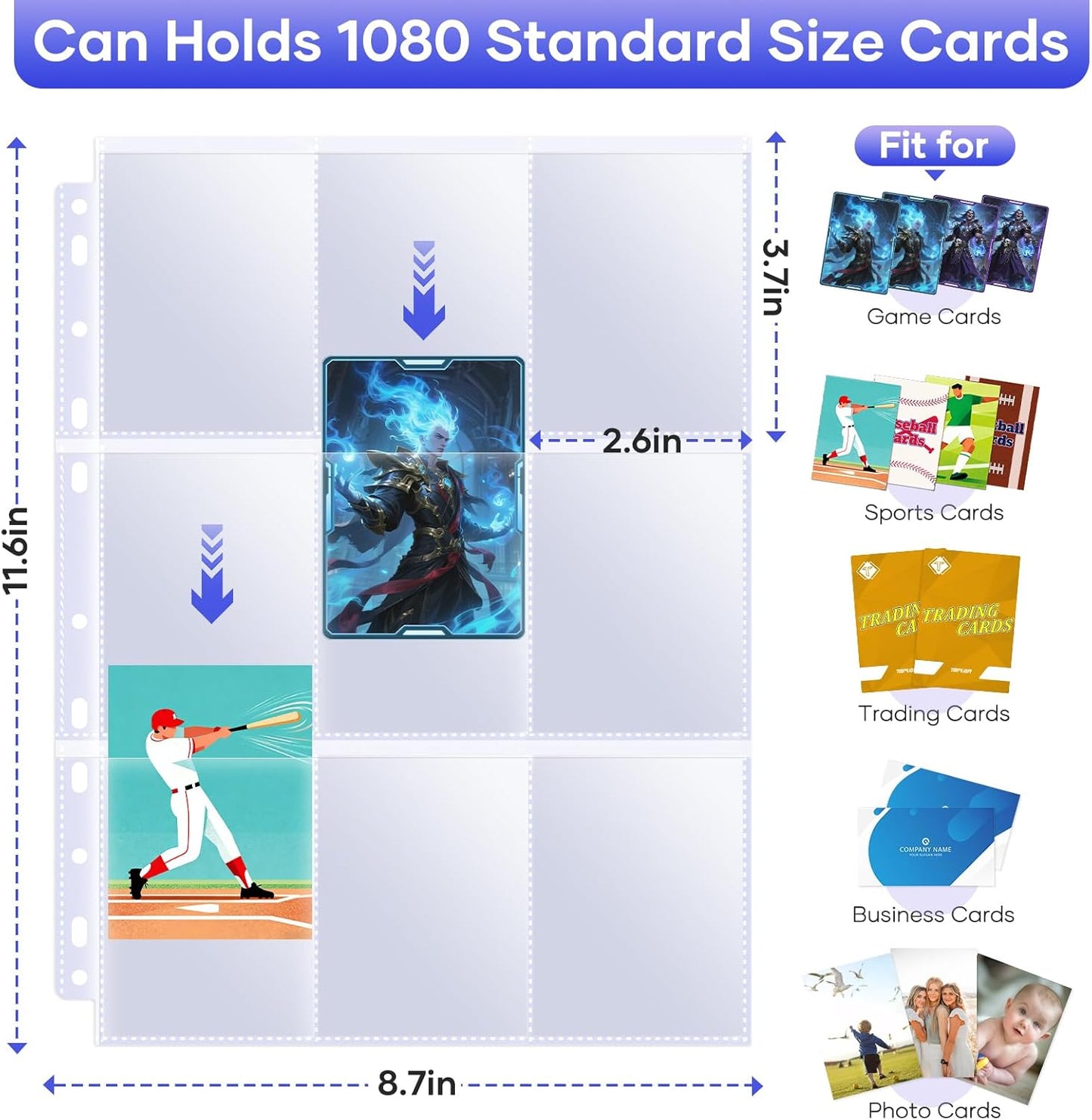 TiopLior 60 Pack Sheet Protectors - Double-Sided 9 Pocket Card Sleeves for 3 Ring Binders | Ideal for MTG, TCG, Baseball Cards