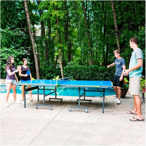 JOOLA Outdoor Table Tennis Table - Versatile Conference & Dining Table - Concrete Wood Look with Steel Net Set