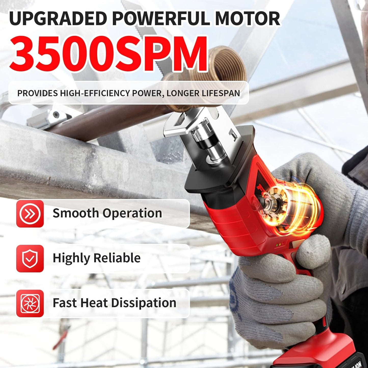 Cordless Reciprocating Saw 0-3500 SPM with 2 Batteries & 4 Blades - Tool-Free, Variable Speed for Wood, Metal, Plastic