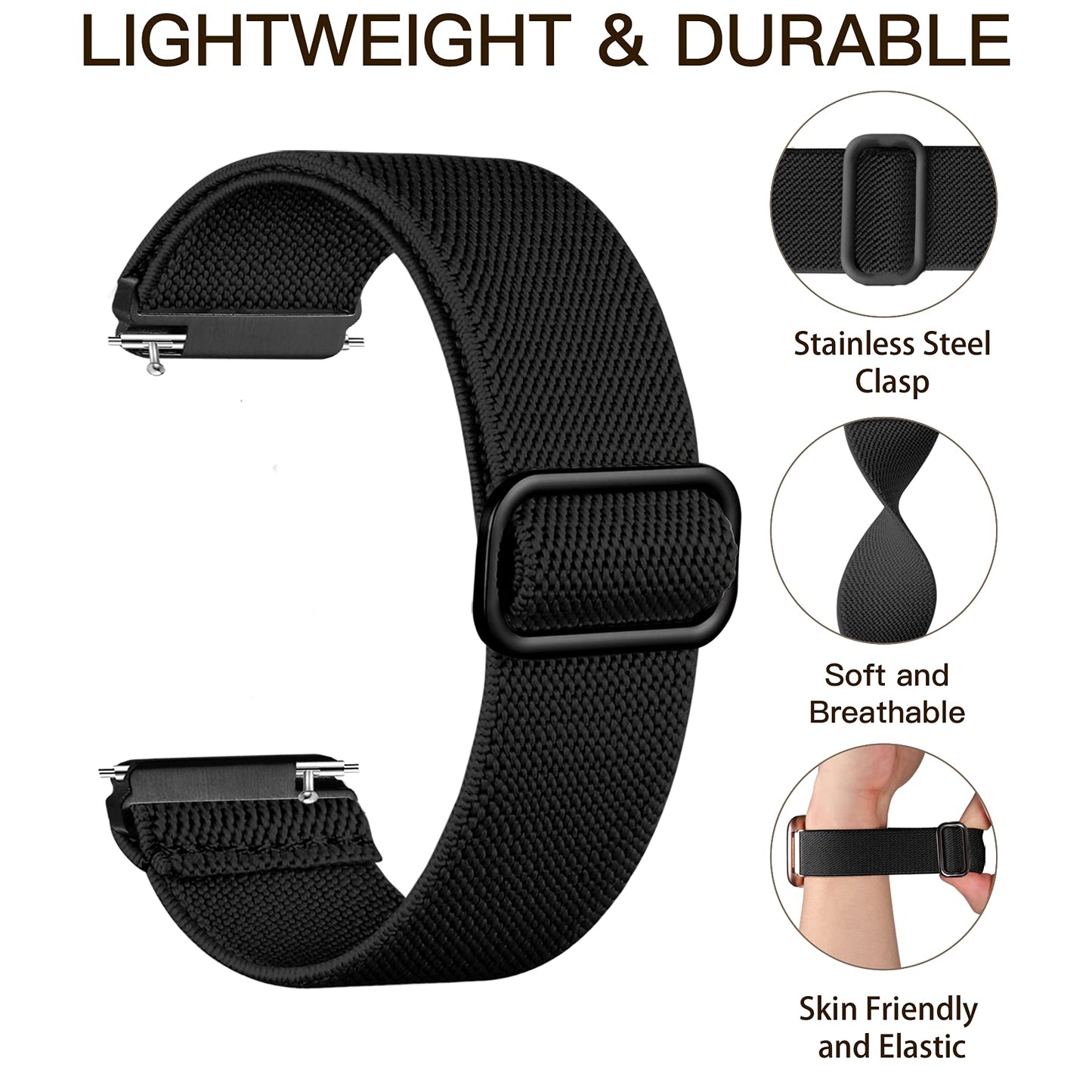 Maledan Stretchy Nylon Solo Loop Bands Compatible with Fitbit Versa 2 Bands for Men Women, Soft Nylon Weave Adjustable Sport Strap Wristbands for Fitbit Versa/Lite/Fitbit Versa 2, Black/Blue/Green