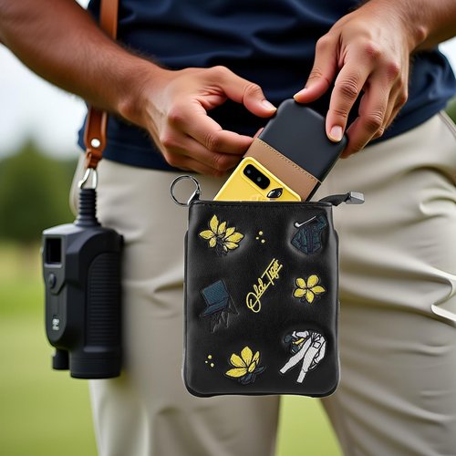 Swig Sip Golf Pouch Bag - Waterproof Compact Golf Ball & Tee Organizer, Handcrafted Zipped Pouch for Keys and Phone, Soft Fleece Lined, Golfing Gear for Course & Travel (Black)