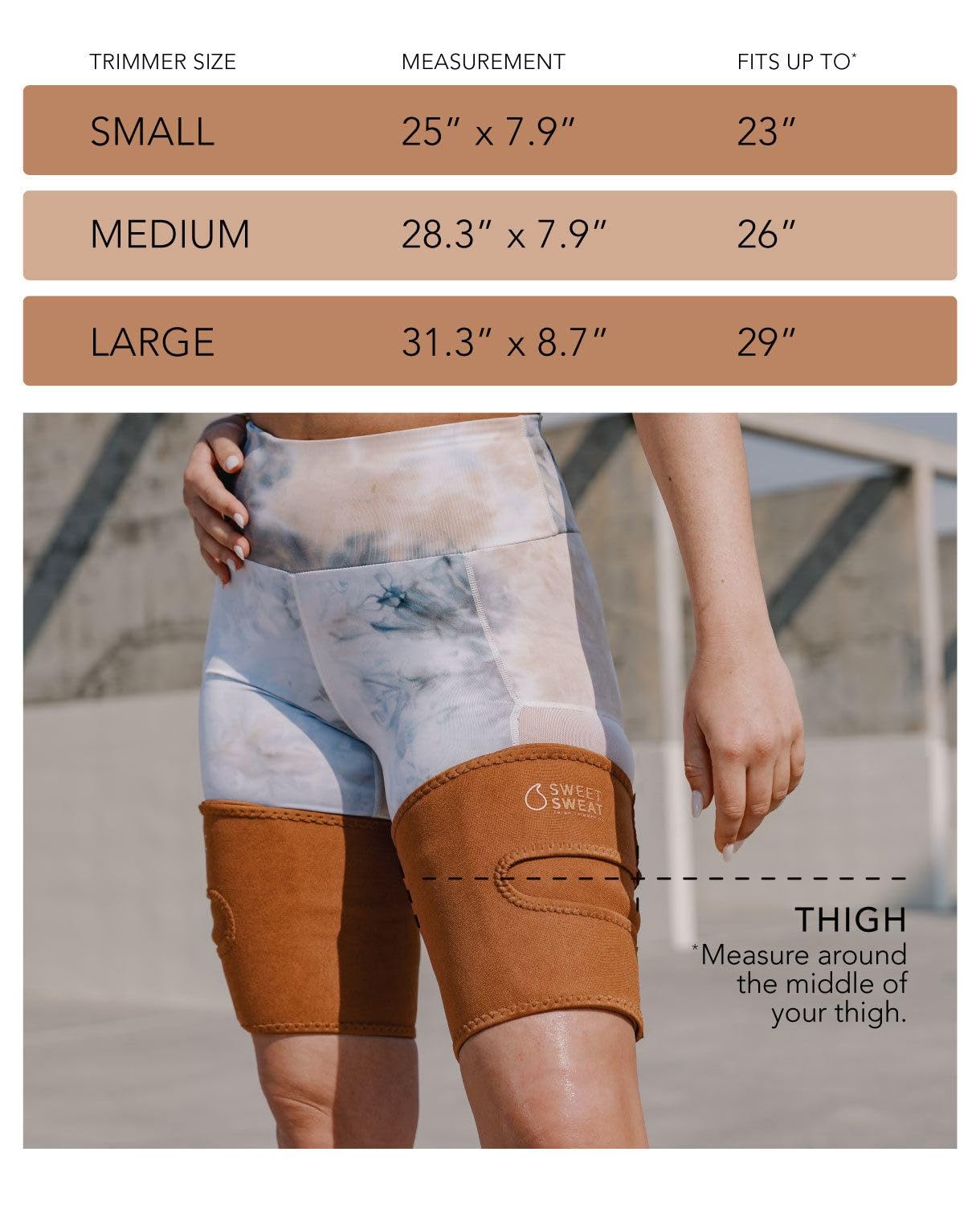 Sports Research Sweet Sweat Toned Thigh Trimmers for Men & Women | Increases Heat & Sweat to the Thighs (Clay, Medium)