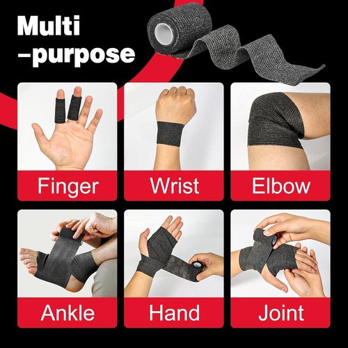 AZEN Self-Adhesive Bandage Wrap - 120 Pack Black Athletic Tape | 2" x 5 Yards Cohesive Vet Wrap