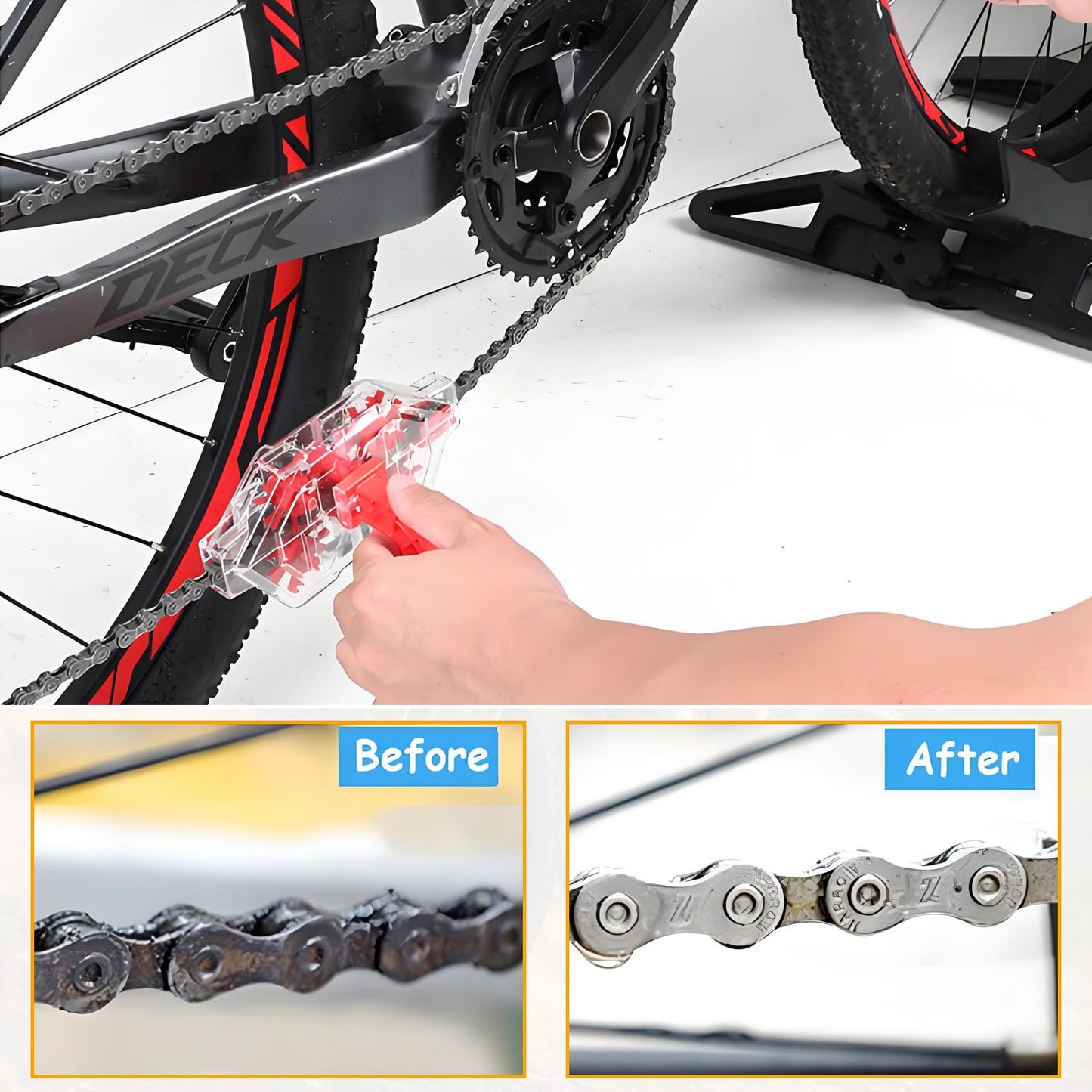 AXIONA ELEMENTS Bike Chain Cleaner Tool Kit – Transparent Bicycle Chain Cleaning Machine with Built-in Brushes, Quick Deep Clean Chain Washer for Mountain & Road Bikes