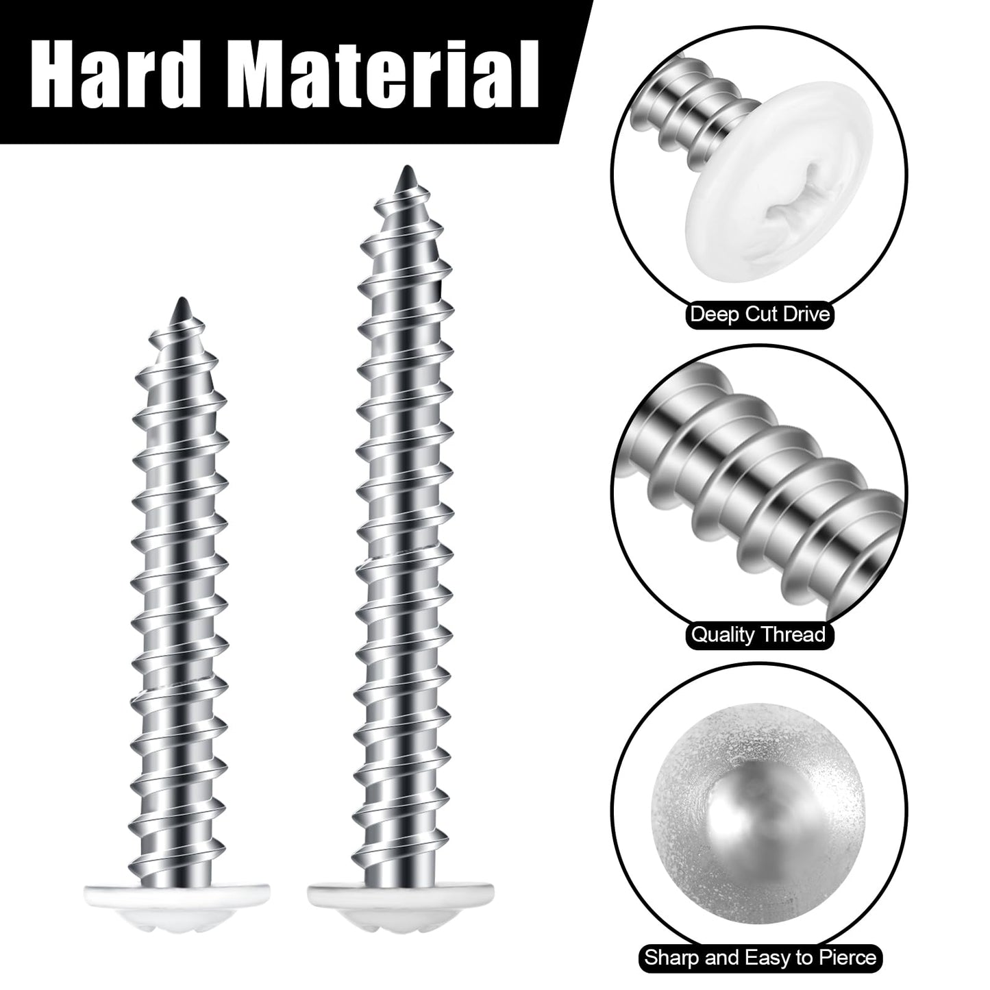 150PCS White Head Screws #8 Wood Screws for 3.6mm-3.8mm Holes,1/2”, 3/4”, 1”,1-1/4”, 1-1/2”, 2” Size White Pan Cabinet Screws for Wood, Shutters,Book Shelf,Wall Plate,Shiplap,Blank Plates