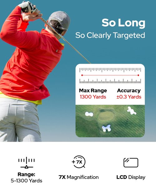 Golf Rangefinder with Slope and Pin Flagpole Lock Vibration, 1300 Yards Range Finder with Magnetic, 7.5X Magnification, External Slope Switch, Magnetic Strip, USB-C Rechargeable Golf Gift for Men