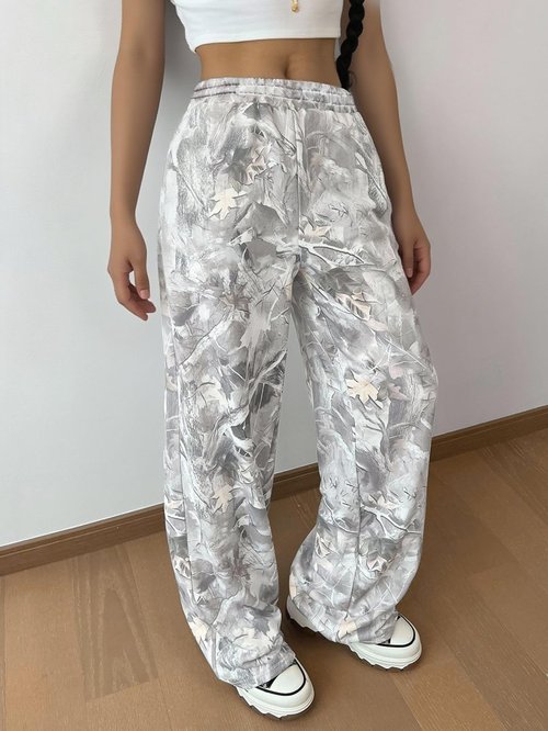 MakeMeChic Girl's Camo Sweatpants Elastic Waist Wide Leg Baggy Pants Multicolor 12 Years