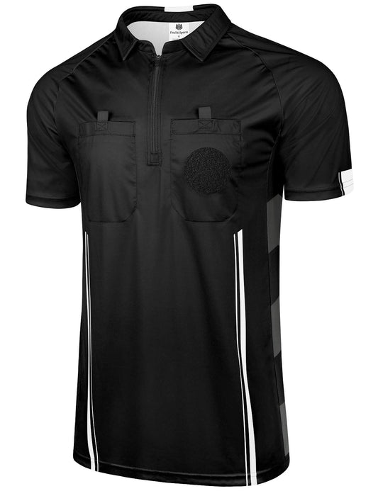 FitsT4 Sports Pro Soccer Referee Jersey Short Sleeve Ref Shirts Black Small