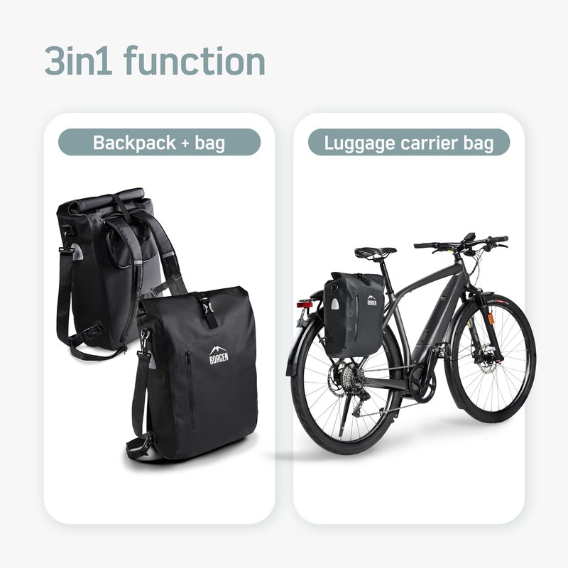 Borgen bike rack bag - 25 L - 100% waterproof - carrying handle and shoulder strap - rear panniers, panniers bike bags, pannier rack bag
