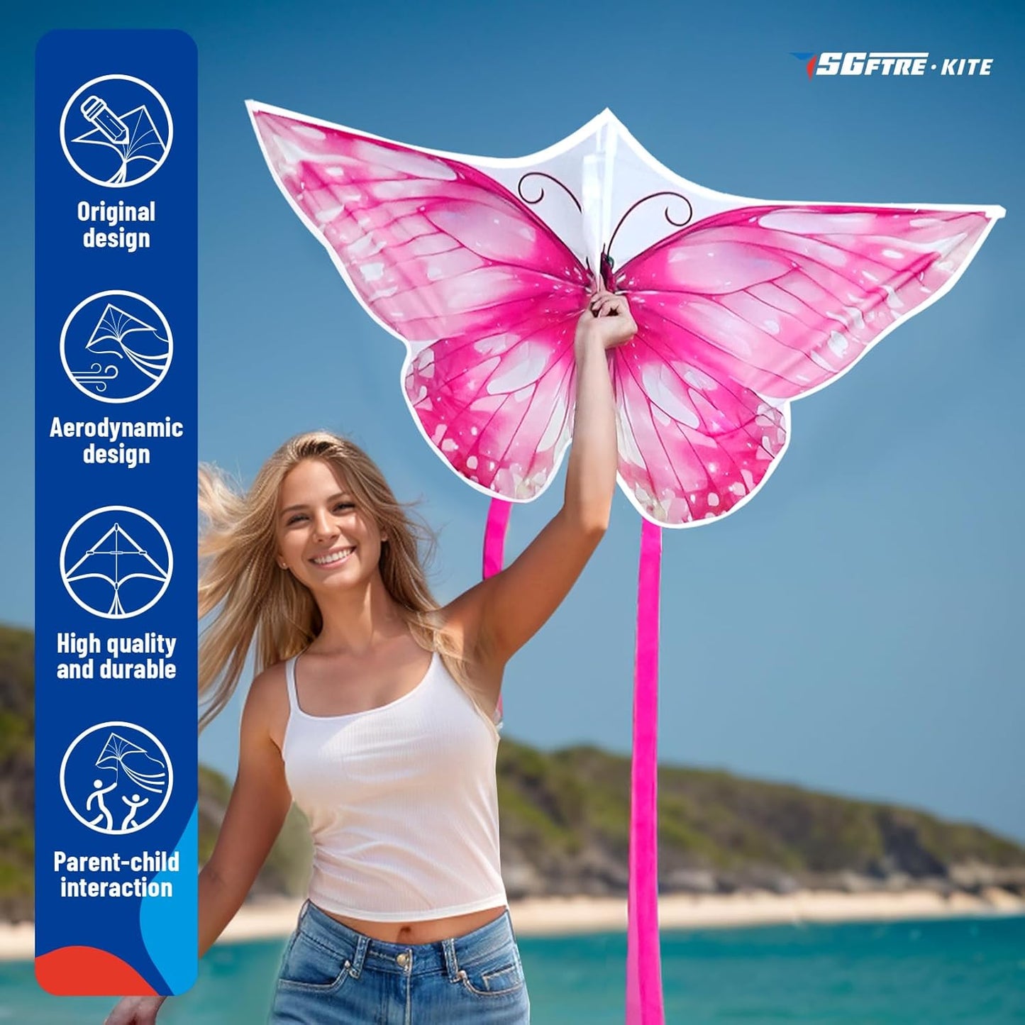 SGftre Butterfly Kite - Easy Flight Hand Kite for Kids & Adults | Perfect Outdoor Toy (Pink Dreamy Butterfly)