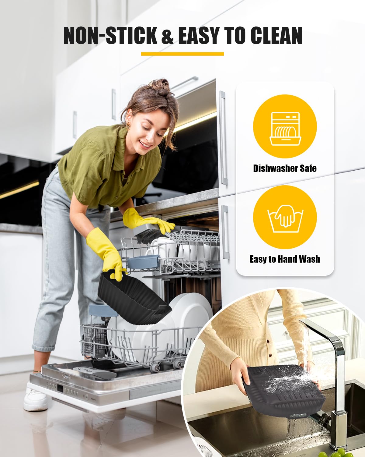 Air Fryer Silicone Liners for Ninja Crispi FN101GY,Non-Stick Ninja Glass Air Fryer Accessories,Big Liner for 4 QT Container & Small Liner for 6 Cups Container,Reusable Airfryer Replacement Insert,Gray