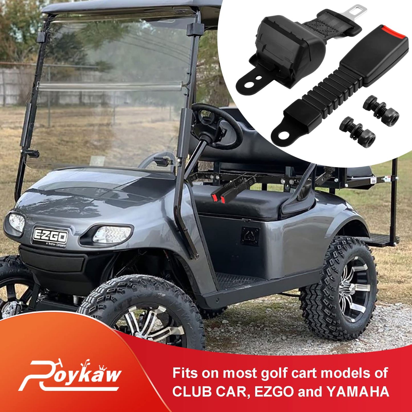 Roykaw Retractable Golf Cart Seat Belt Safety Belt Compatible with EZGO Club Car Yamaha, Go Kart Seat Belt, UTV
