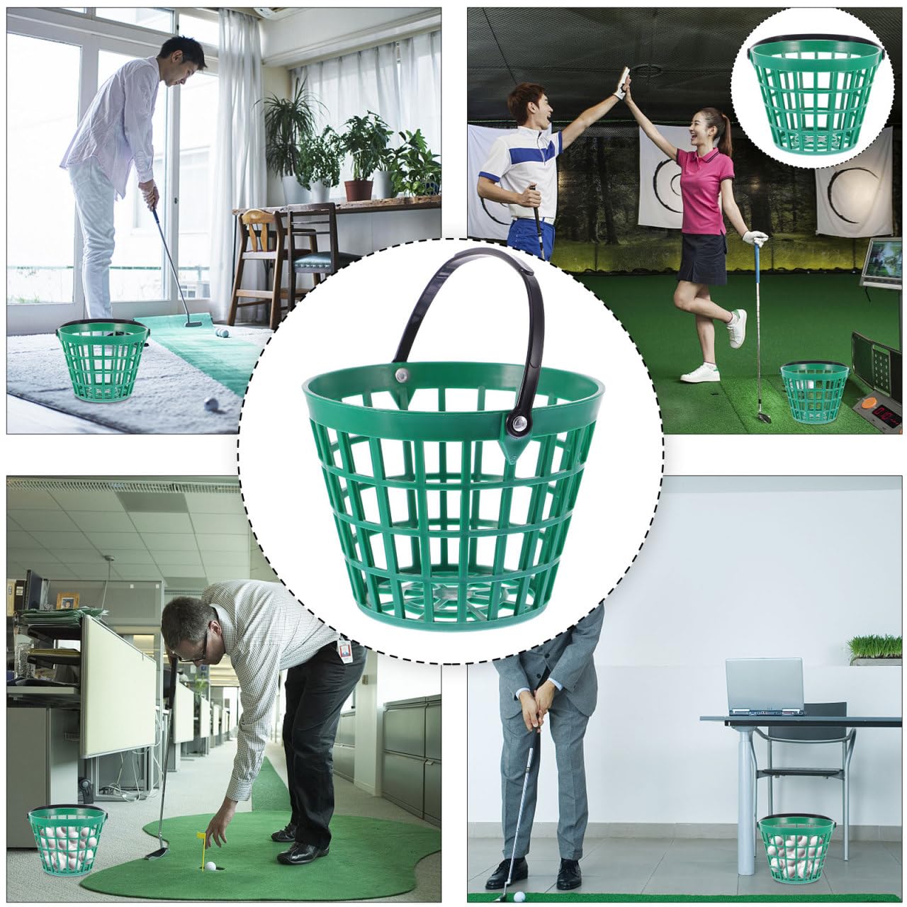 Garneck Golf Ball Storage Basket Nylon Golf Ball Basket Green Golfball Container with Handle Golf Range Bucket Storage Organizer Stadium Accessories for Practice Range and Outdoor Use