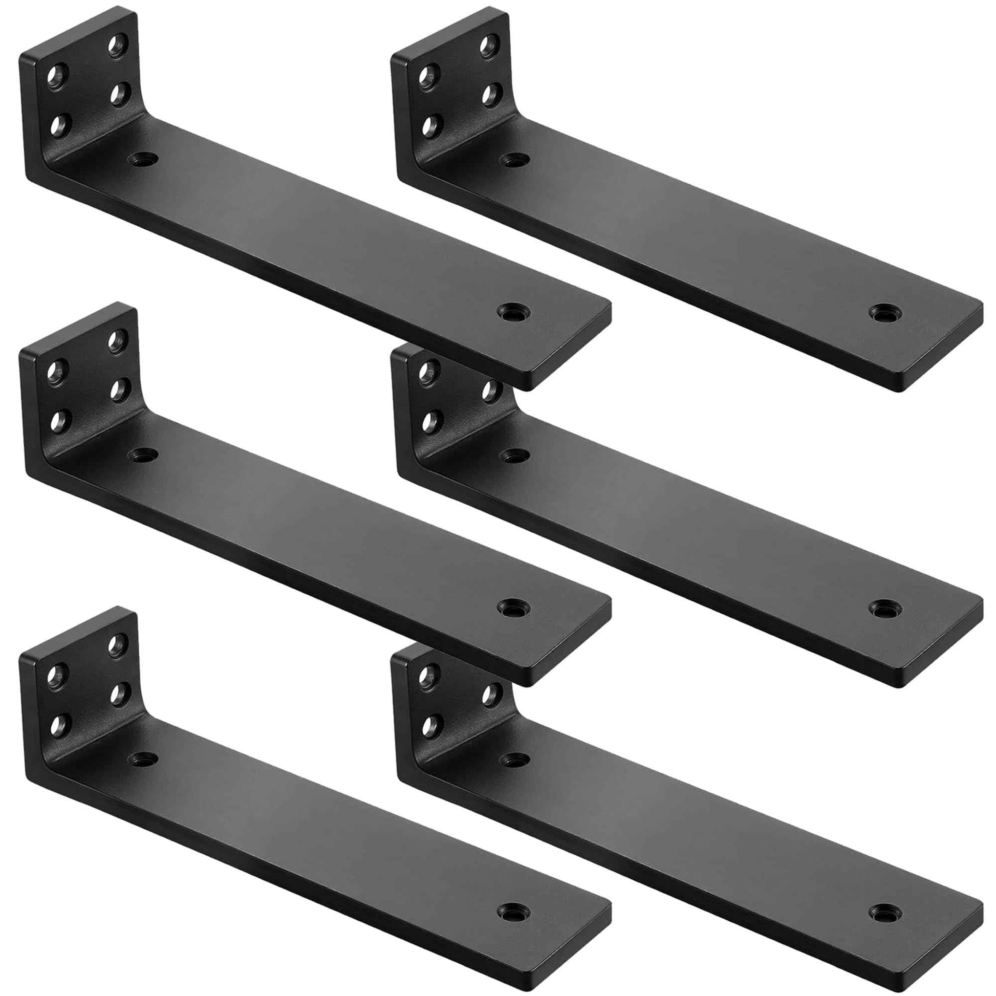 Floating Shelf Brackets 6 inch, Heavy Duty Wall Shelf Brackets 6 Pack for Shelves Support, Hidden Metal L Brackets with Mounting Hardware (1/5'' Thick)