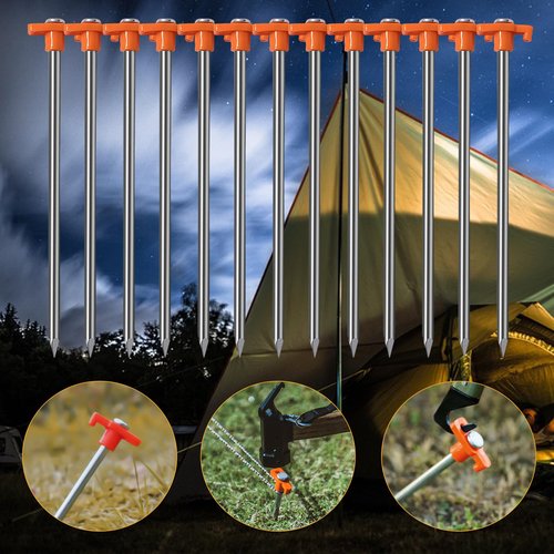 Nexboraque 20 Pack Tent Stakes - 9.75 Inch Galvanized Non-Rust Ground Stakes Heavy Duty Canopy Anchors Metal Tent Pegs for Camping, Garden, Hiking, Orange
