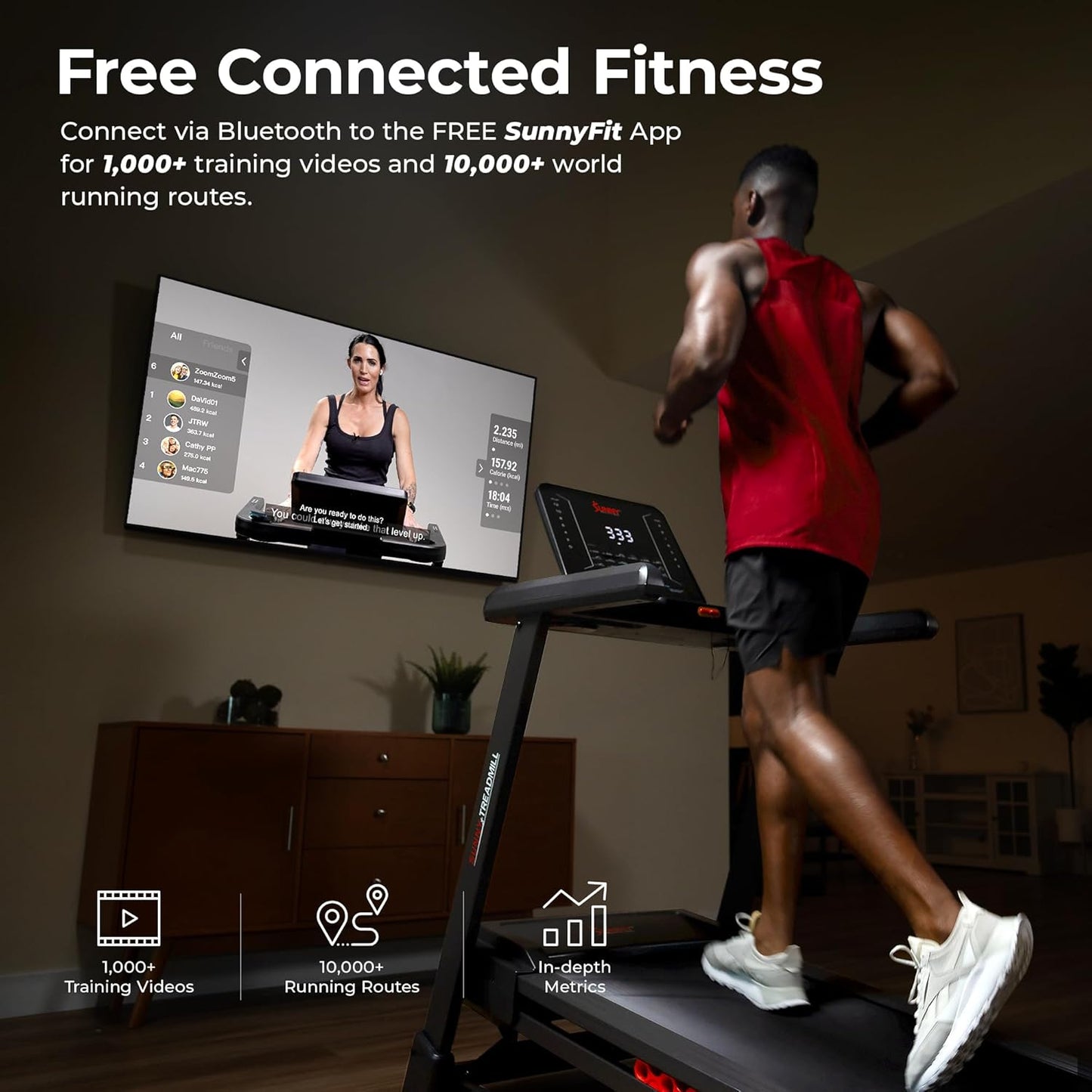 Sunny Health & Fitness Smart Treadmill - Heavy-Duty Auto Incline with 20" Running Deck & Free App