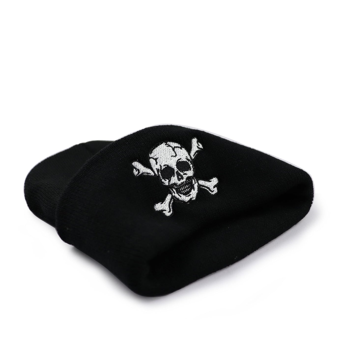 Vxchkerm Skeleton Beanie Hats for Men Women, Funny Halloween Knitted Cuffed Crossbones Cap, Warm Soft Stretchy Embroidered Skull Beanies Winter Hat Black