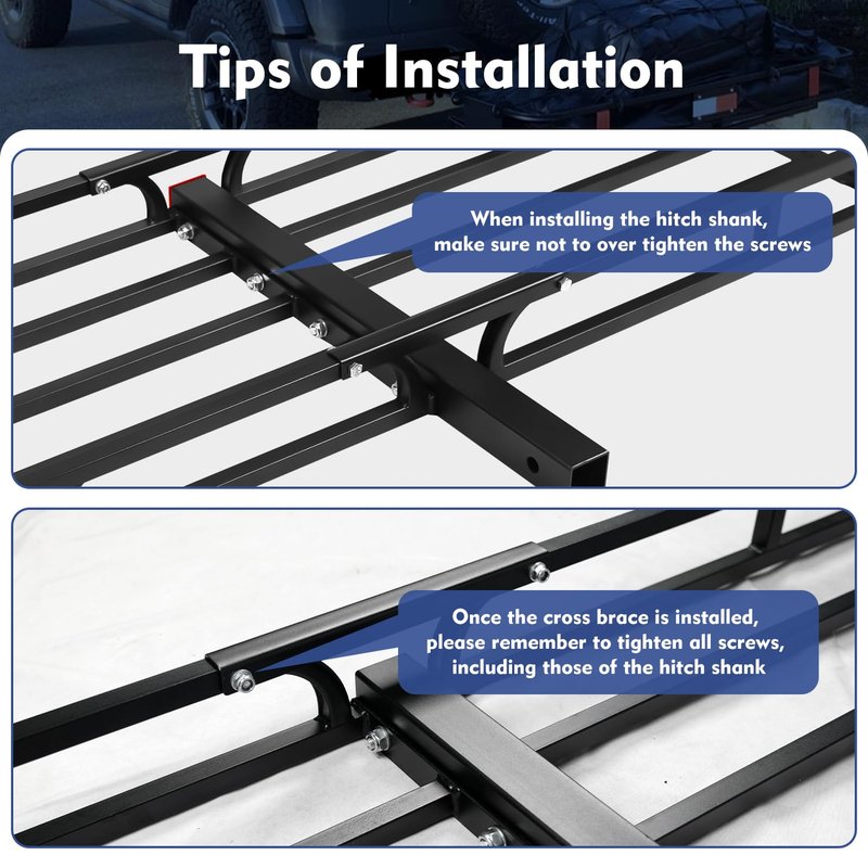 Donext 53" x 19" x 5" Hitch Cargo Carrier, 500 Lbs Heavy Duty Trailer Cargo Carrier Basket, Hitch Mount Cargo Carrier with Net, Strap, Tightener, Fits 2" Hitch Receiver for Car SUV Truck Pickup