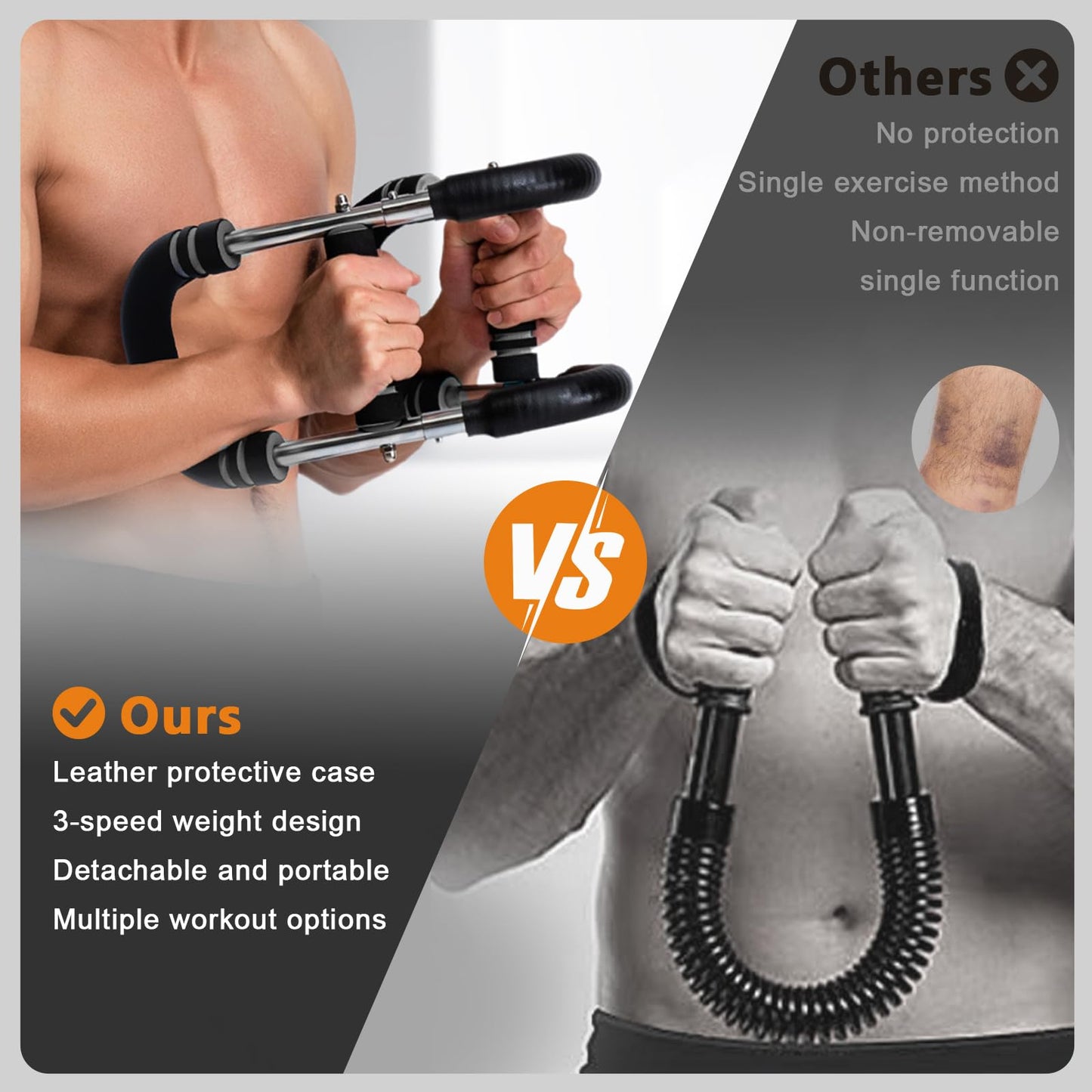 Adjustable Twister Arm Trainer - 30-50kg (60-110lbs) Resistance, Portable Power Bar for Chest, Arms, Back & Full Body Workout - Home Gym, Travel, Outdoor Strength Training Equipment (Gray)