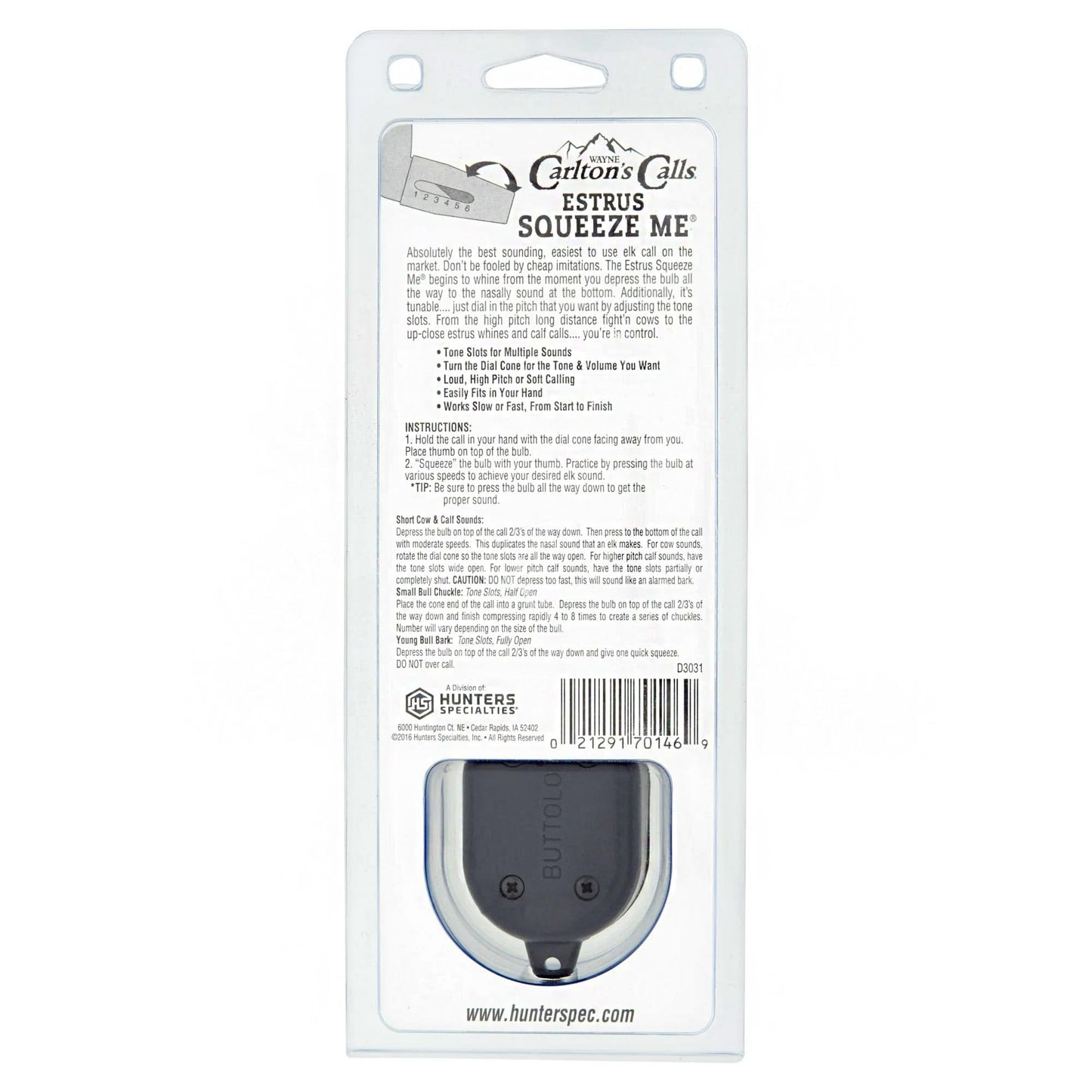 Hunters Specialties Estrus Squeeze Me Elk Cow Call - High-Pitched Long-Distance Elk Cow Hunting Call