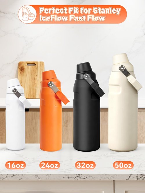 Lid Replacement for Stanley IceFlow Fast Flow Bottle, Top Cover for Stanley IceFlow Fast Flow 16oz 24oz 36oz 50oz, Leakproof Lid with Cap Holder for Travel & Sports, Dishwasher Safe BPA-Free,Orange