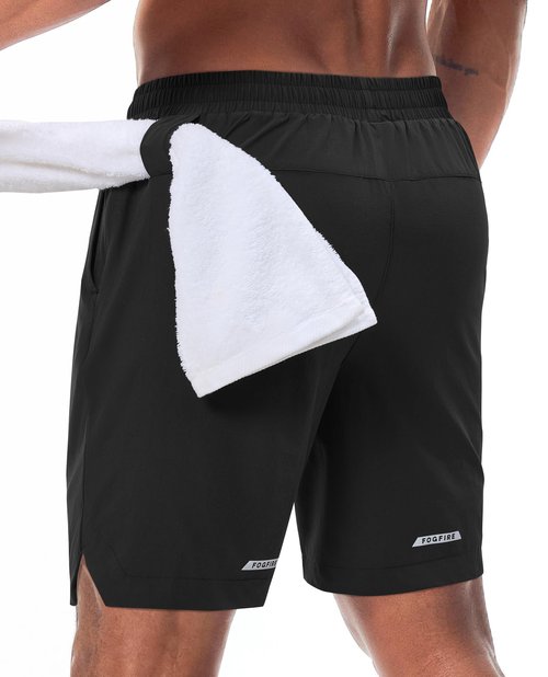 FOGFIRE Running Shorts for Men 2 in 1 Linner Quick Dry Athletic Gym Workout Tennis Shorts with Phone Pockets-Black M