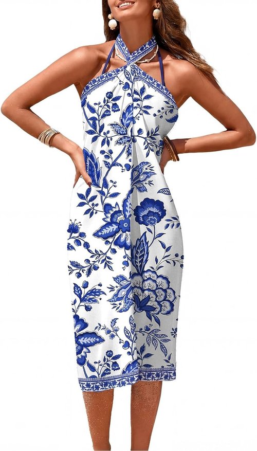 Herseas Sheer Sarong - High Slit Floral Print Chiffon Swimsuit Cover-Up | One Size for Summer Beach Wear