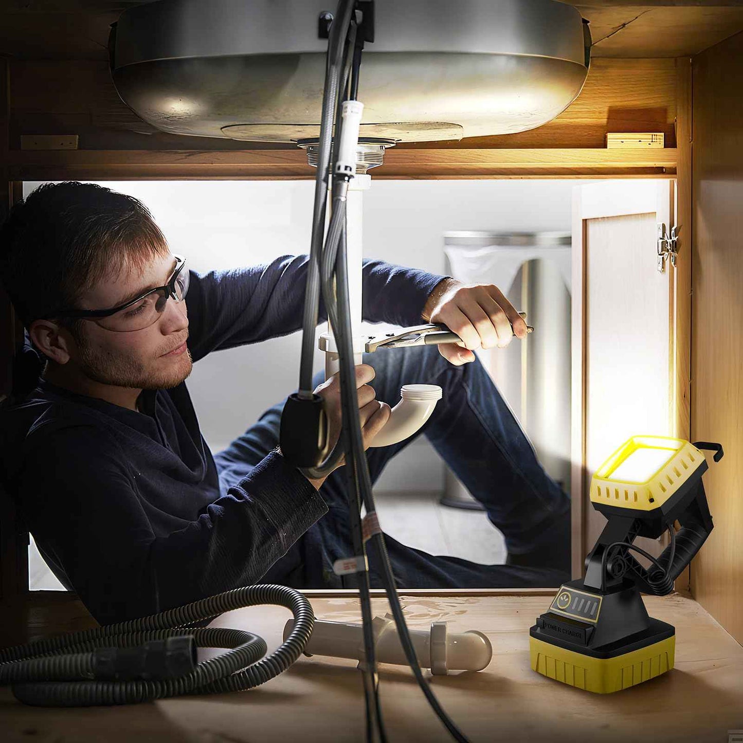 WENFENG Rechargeable LED Work Light, 3 Modes Rotate Spotlight Flashlight, Magnetic Base and Hook Mechanic Light, Waterproof Handheld Spot Light Searchlight for Outdoor, Repairing, Emergency