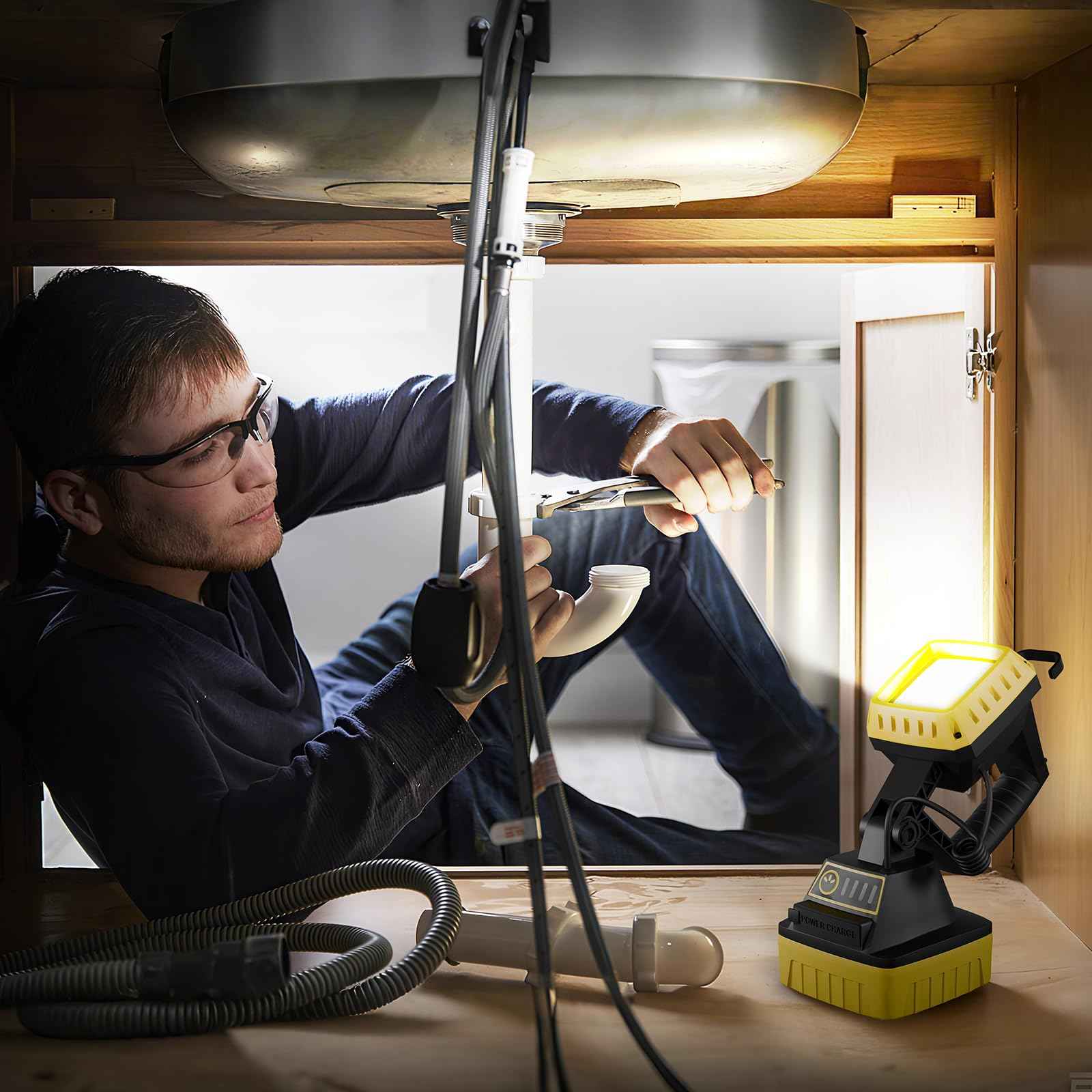 WENFENG Rechargeable LED Work Light, 3 Modes Rotate Spotlight Flashlight, Magnetic Base and Hook Mechanic Light, Waterproof Handheld Spot Light Searchlight for Outdoor, Repairing, Emergency