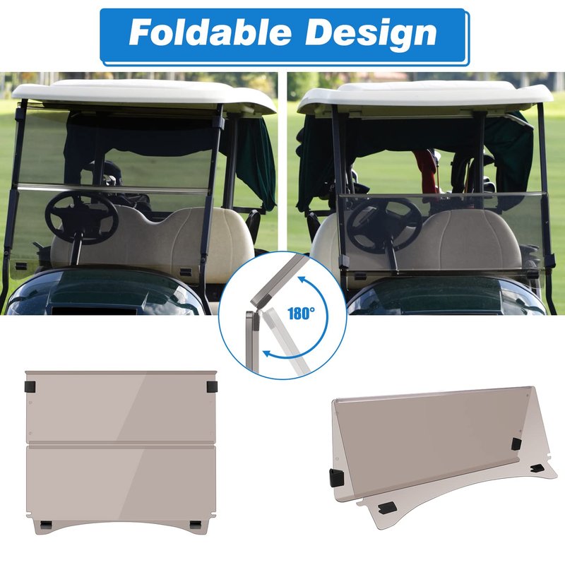Tinted Club Car Precedent Golf Cart Windshield Compatible with 04-21 Models, Fold Down Golf Cart Windshield Anti-UV Impact Resistant - 37.5" W X 33.6" H