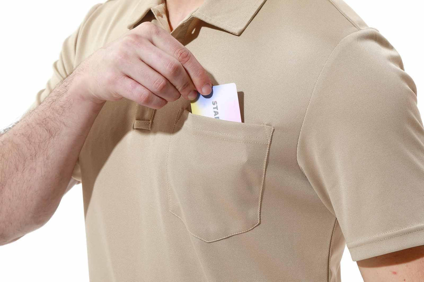 Rdruko Men's Polo Shirts with Pocket Quick Dry Short Sleeve Moisture Wicking Golf Polo Shirt with Pocket(Khaki, US S)