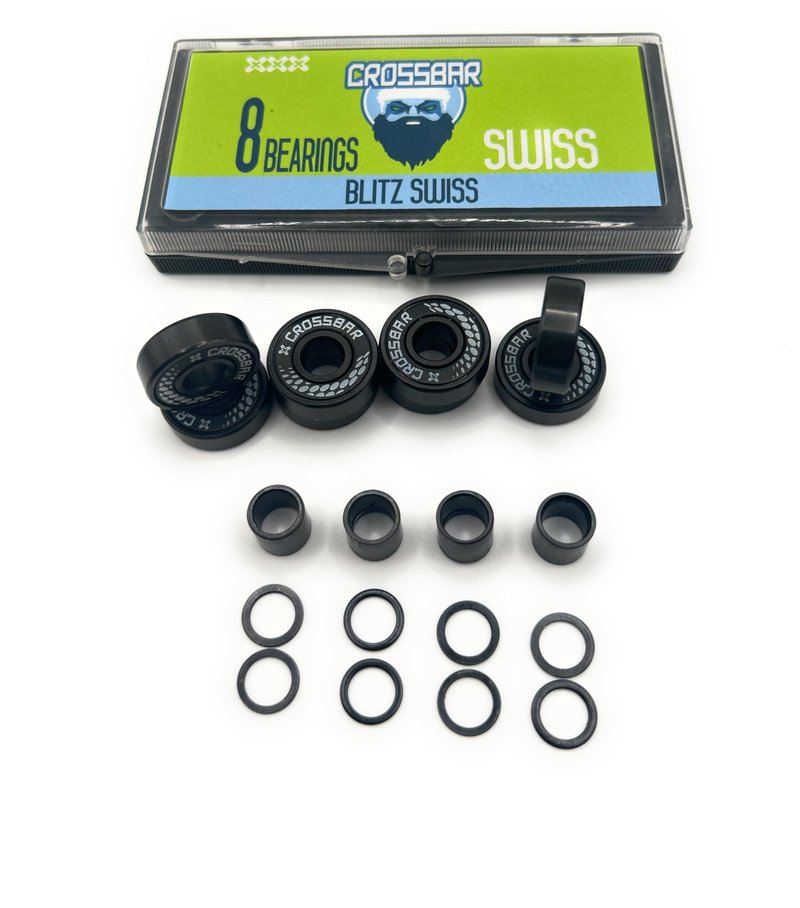 Crossbar Blitz Inline Hockey Bearings – Swiss Style – 8 Pack w/Spacers & Washers – Premium Smooth Speed