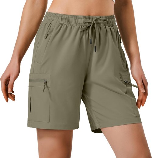 Hugut Women's Lightweight Hiking Cargo Shorts - Quick Dry, Water Resistant with Zipper Pockets | Ideal for Travel & Golf