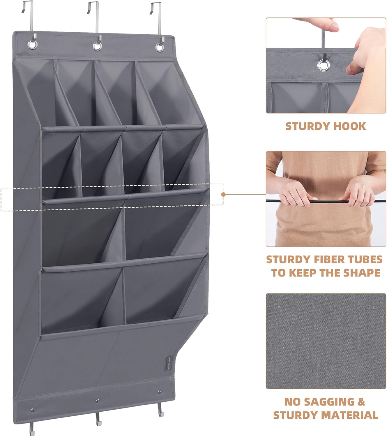 Storage Maniac Over Door Shoe Organizers - 2 Pack with 12 Large Pockets for Efficient Closet Storage | Grey