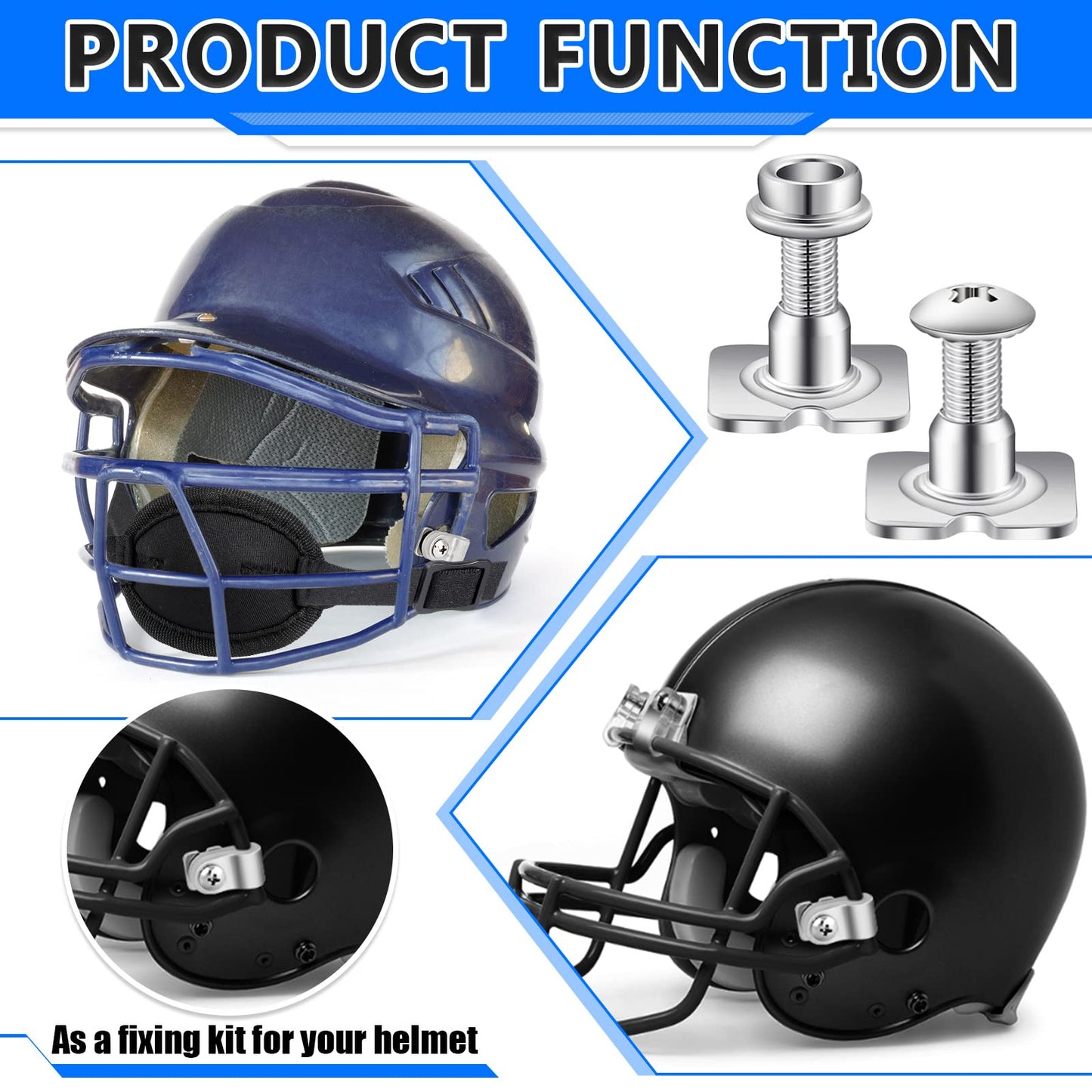 Dunzy 26 Pcs Football Helmet Repair Kit Football Helmet Hardware Kit Include Chin Strap Screwdriver R Shape Visor Clips Screws with Nuts Rubber Gaskets Helmet Buckles for Hockey Baseball Sports