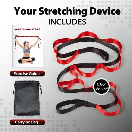 Acozycoo Yoga Stretching Strap - 10 Loops for Physical Therapy & Flexibility Training | Non-Elastic Leg Stretcher