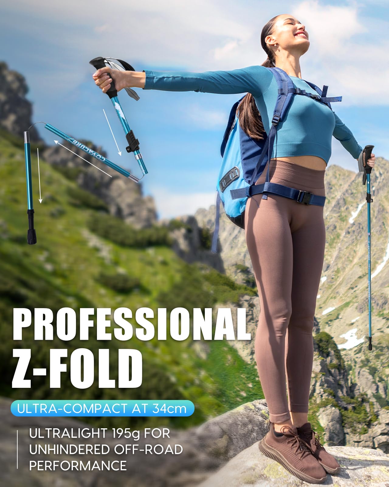 Covacure Hiking Poles Collapsible Trekking Poles - Aluminum Alloy 7075 Walking Sticks with Telescopic & Foldable Tri-fold Design Hiking Gear for Women Men, Camping, Climbing