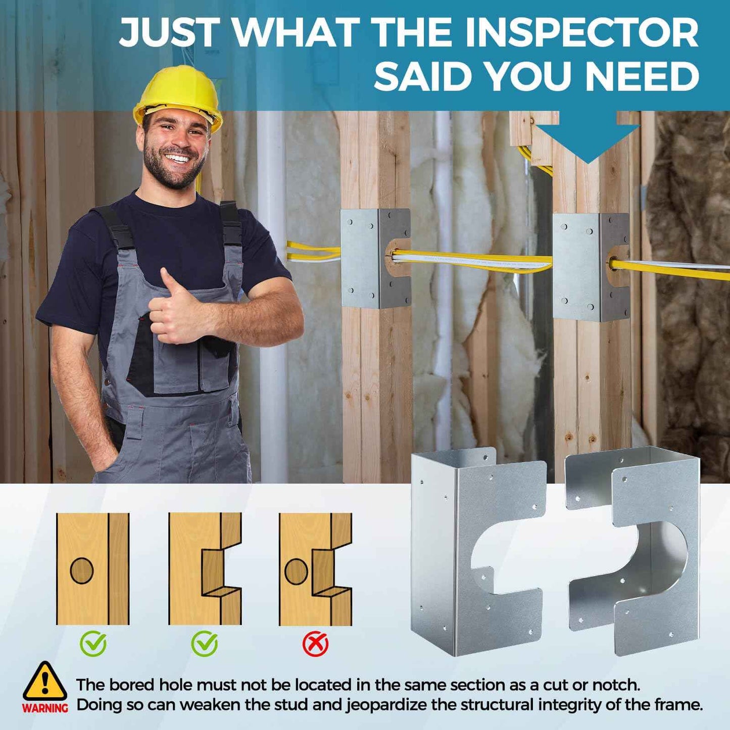 UPVONT Stud Shoes for Double 2X Studs, 16-Gauge Galvanized Stud Shoes, 6.25" Height, 3" Width, Fits Up to 2 3/8" OD Pipes – Thicker, Higher, IBC/IRC Code Compliant, Extra Durable (6.25"x3"-2 PCS)