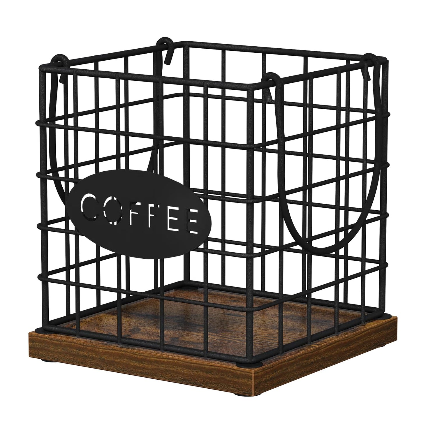 YINMIT K Cup Holder Organizer, Rustic Coffee Pod Holder Organizer, 35 Kcup Holder for Counter with Handle，Large Capacity Black Wire Coffee Capsule Basket for Kitchen Office Desktop (Square Grid)