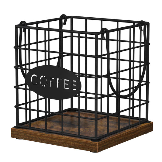 YINMIT K Cup Holder Organizer, Rustic Coffee Pod Holder Organizer, 35 Kcup Holder for Counter with Handle，Large Capacity Black Wire Coffee Capsule Basket for Kitchen Office Desktop (Square Grid)